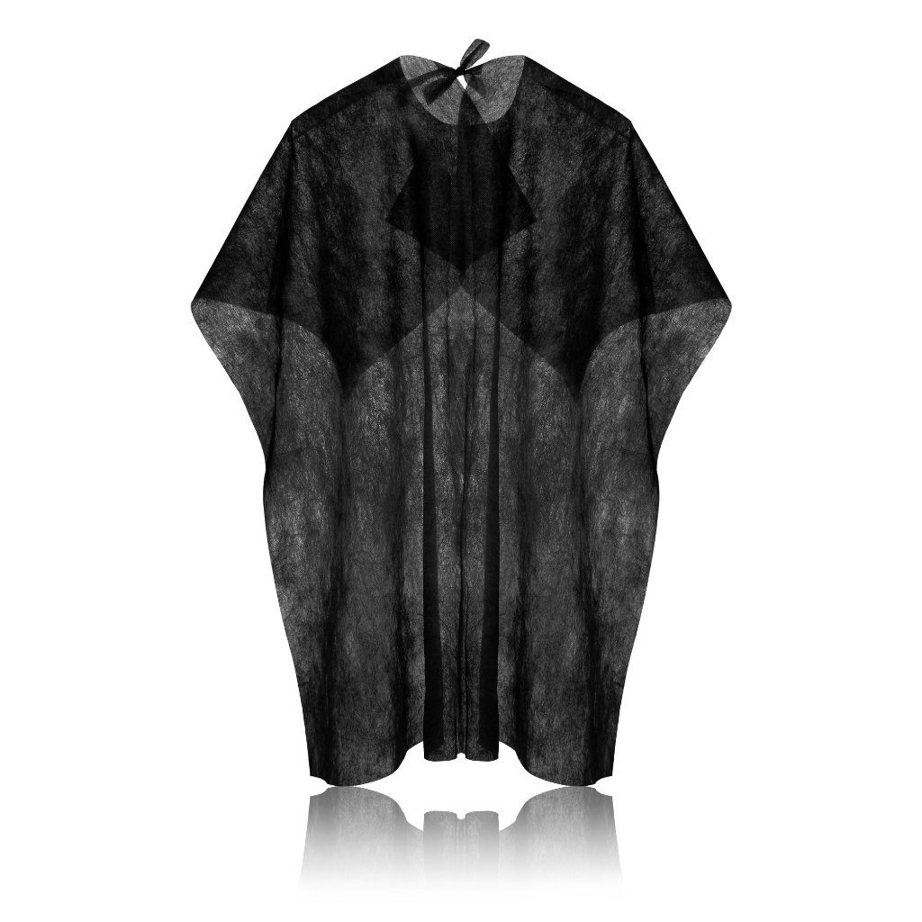 eco-hygiene-product-capes-black-nonwoven-long-salon Long black nonwoven hairdressing cape (25 pc.) - Image 1