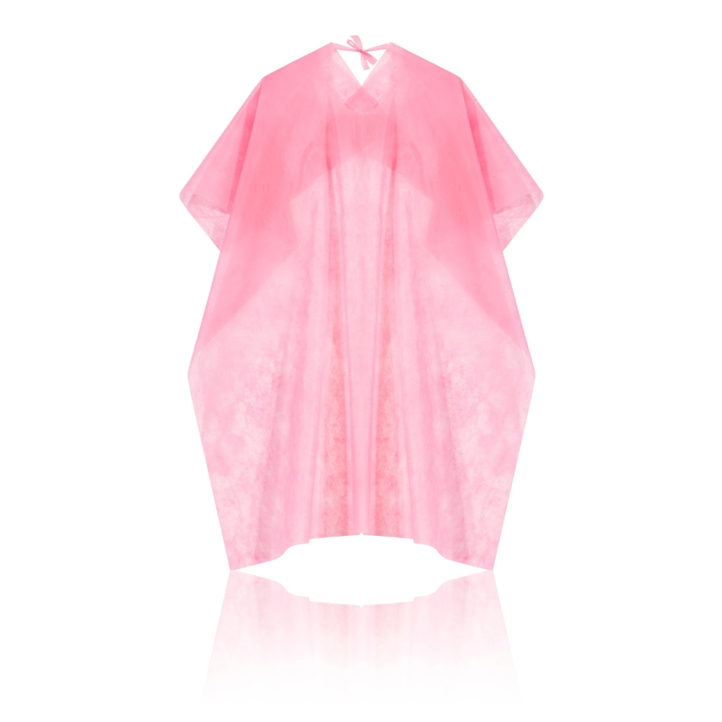 eco-hygiene-product-capes-pink-nonwoven-long-salon Long pink nonwoven hairdressing cape (25 pc.) - Image 1